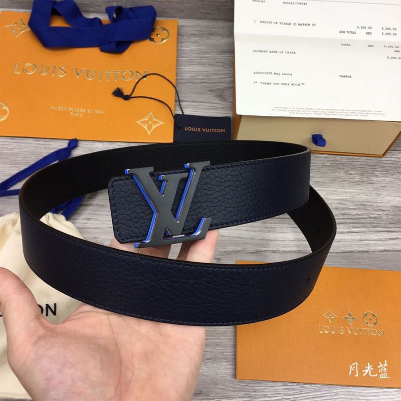 l**is V*t*n 40mm belt in black with blue buckle