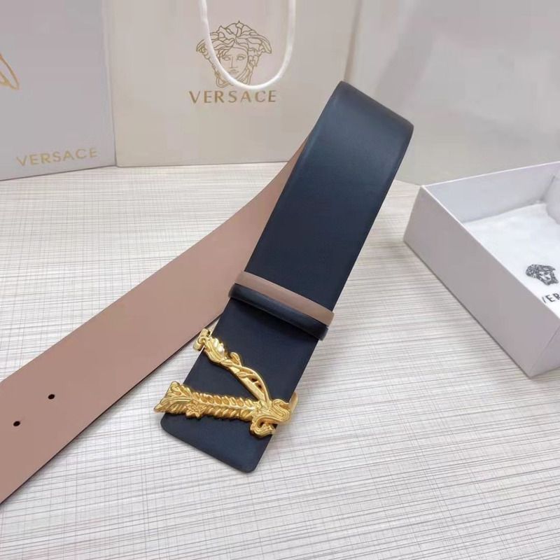 Versace Vertus V Buckle Leather Reversible Belt