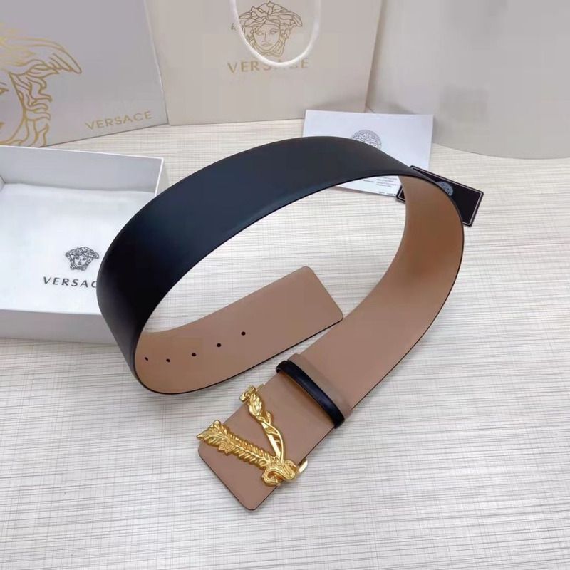 Versace Vertus V Buckle Leather Reversible Belt