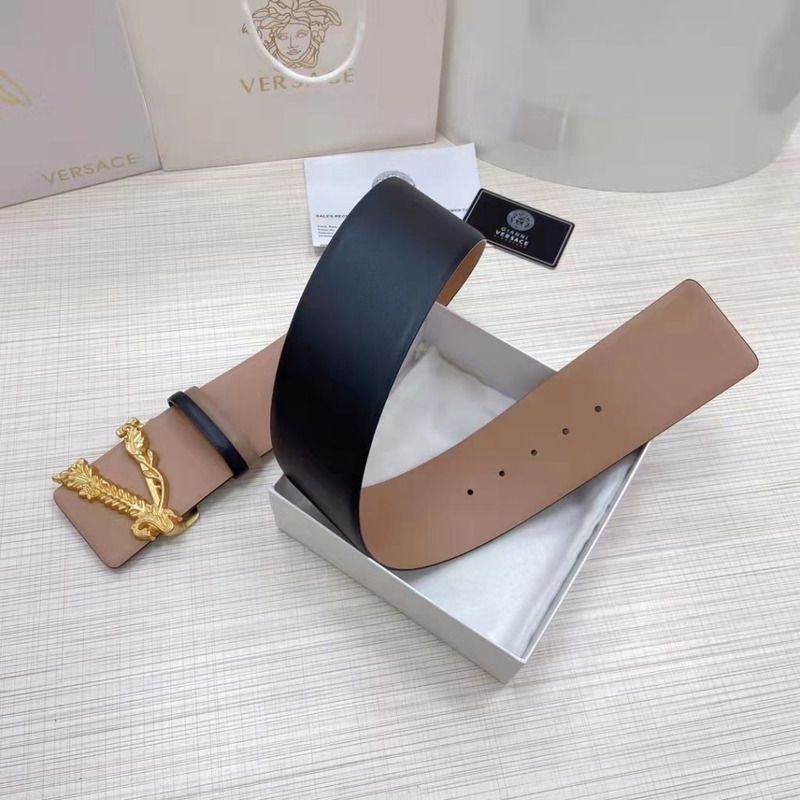 Versace Vertus V Buckle Leather Reversible Belt