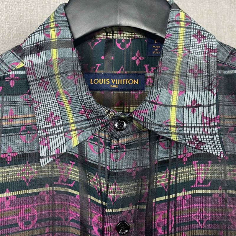 l**is V*t*n monogram neon check oversized business shirt