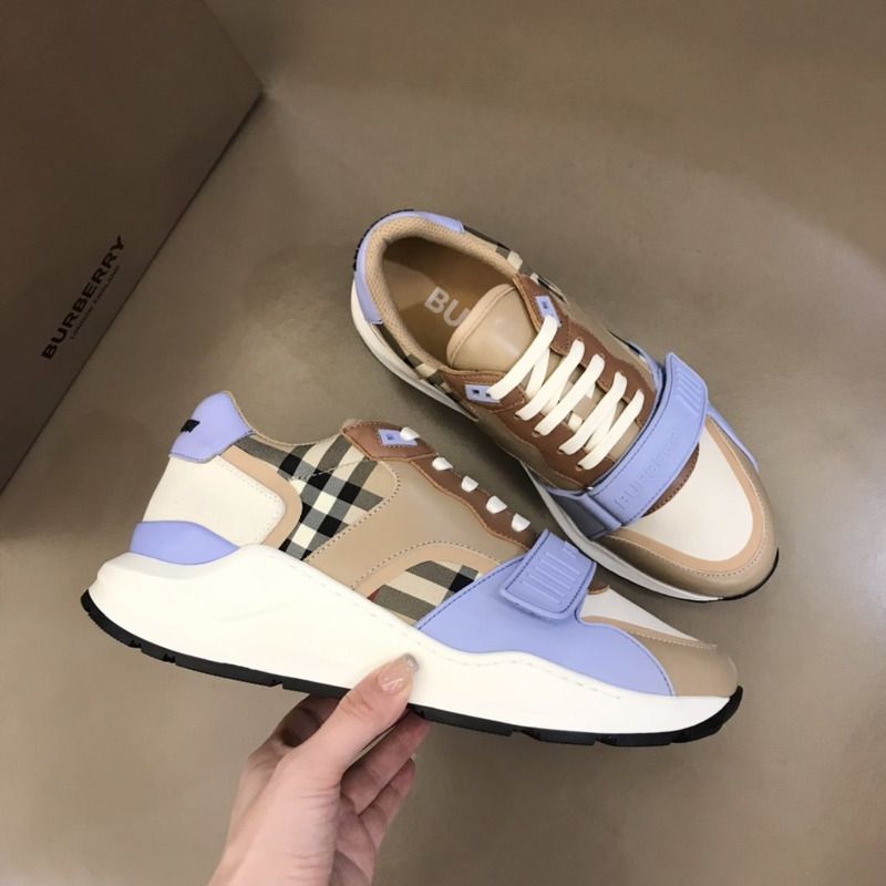 B**rry leather, suede and vintage check sneakers purple