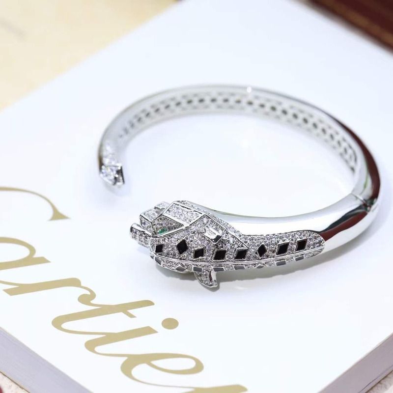 Cartier 18 Karat White Gold Diamond Panthere Cuff Bracelet