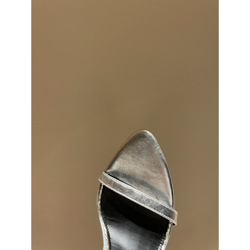 TOM FORD PADLOCK POINTY NAKED SANDAL IN SILVER