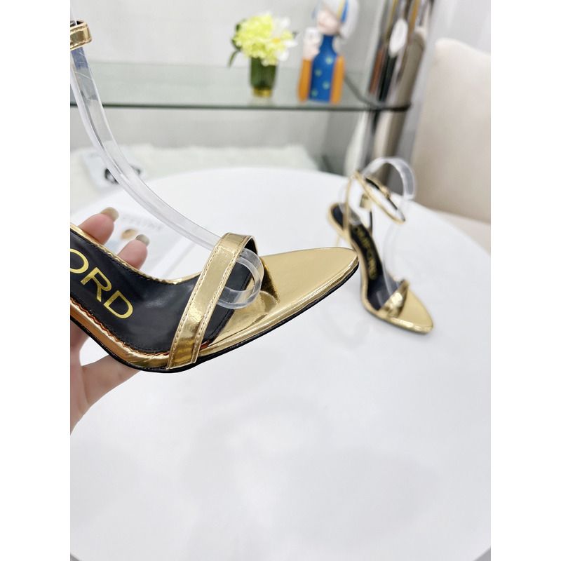 TOM FORD PADLOCK POINTY NAKED SANDAL IN GOLD