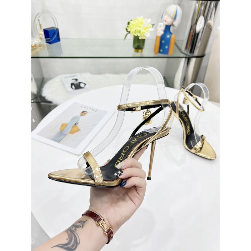 TOM FORD PADLOCK POINTY NAKED SANDAL IN GOLD