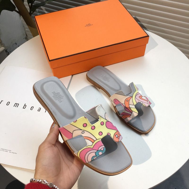 H**mes canvas faubourg rainbow sandals in grey