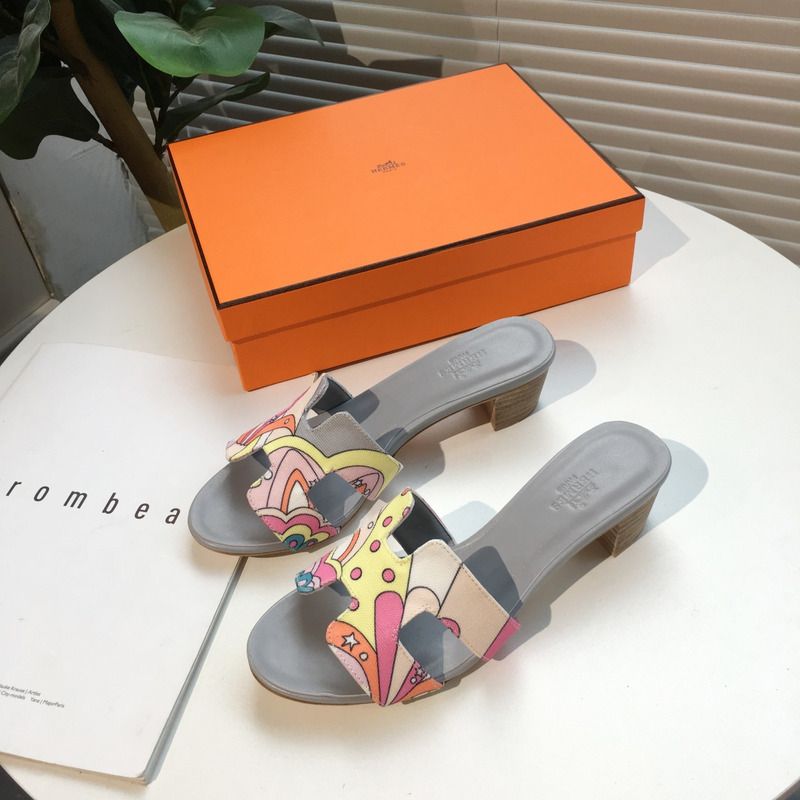 H**mes canvas faubourg rainbow sandals in grey