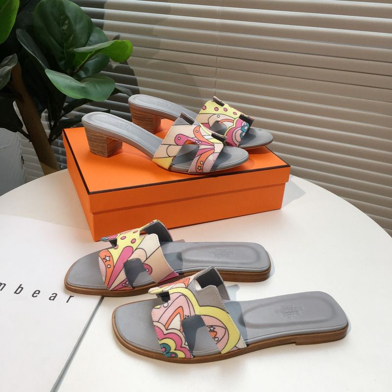 H**mes canvas faubourg rainbow sandals in grey