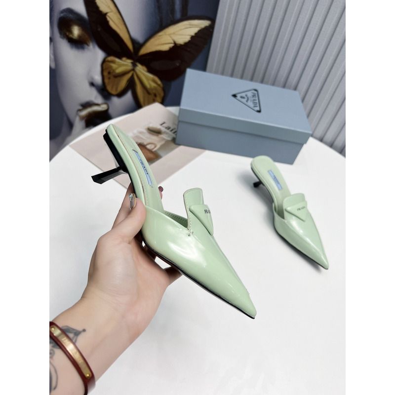 Pra*a logo patent leather pointy toe mule slide mint