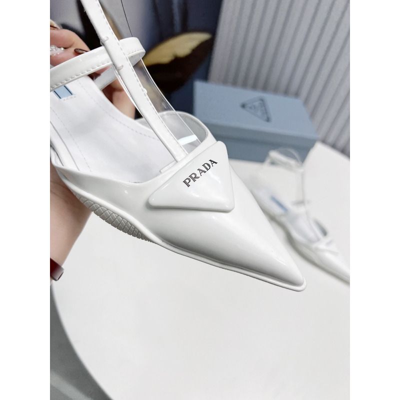 Pra*a logo patent leather pointy toe flat sandals white