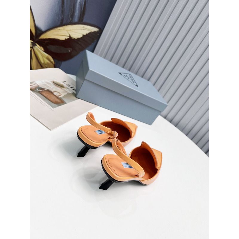 Pra*a logo patent leather pointy toe mule slide orange