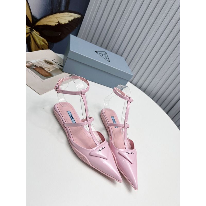 Pra*a logo patent leather pointy toe flat sandals pink