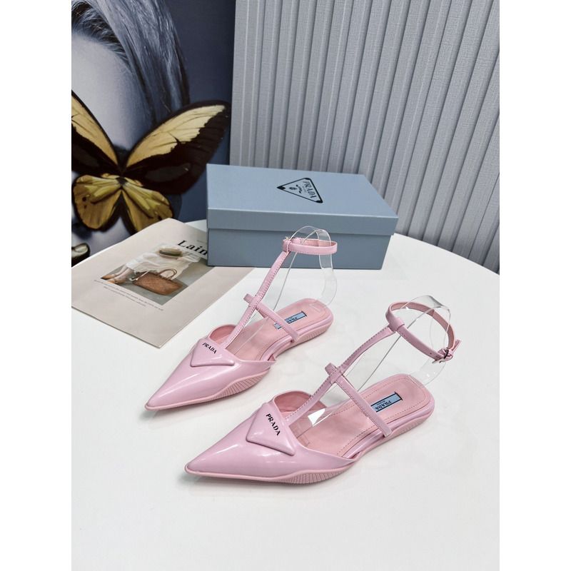 Pra*a logo patent leather pointy toe flat sandals pink