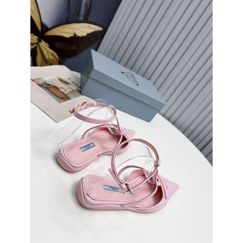 Pra*a logo patent leather pointy toe flat sandals pink