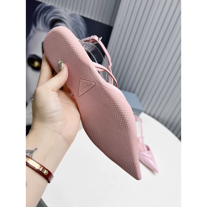 Pra*a logo patent leather pointy toe flat sandals pink