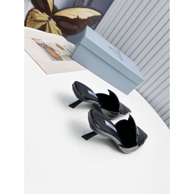 Pra*a logo patent leather pointy toe mule slide black