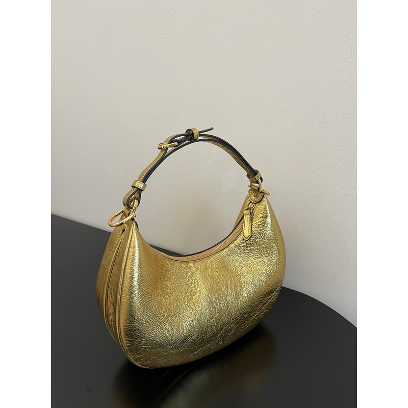 F**di small hobo bag in gold laminated leather gold