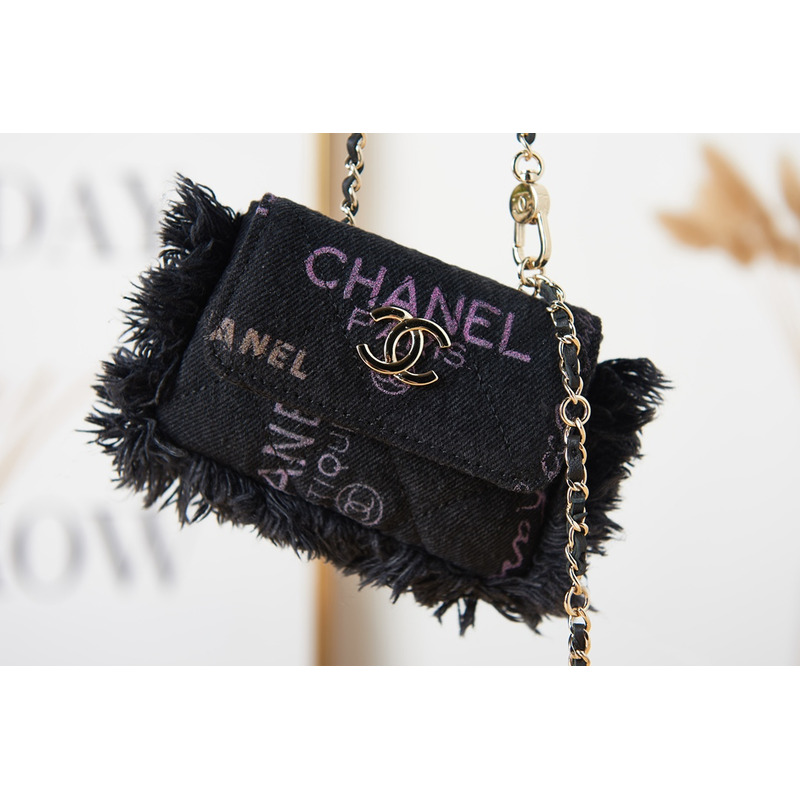 Ch*el 22p denim printing bag black