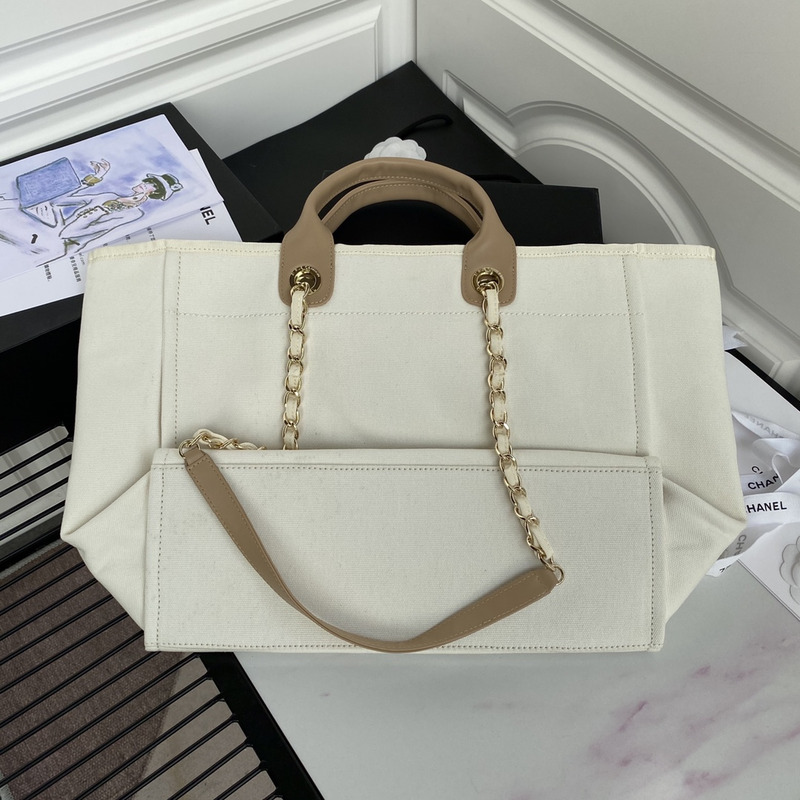 Ch*el pearl shopping bag white