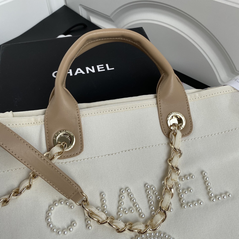 Ch*el pearl shopping bag white