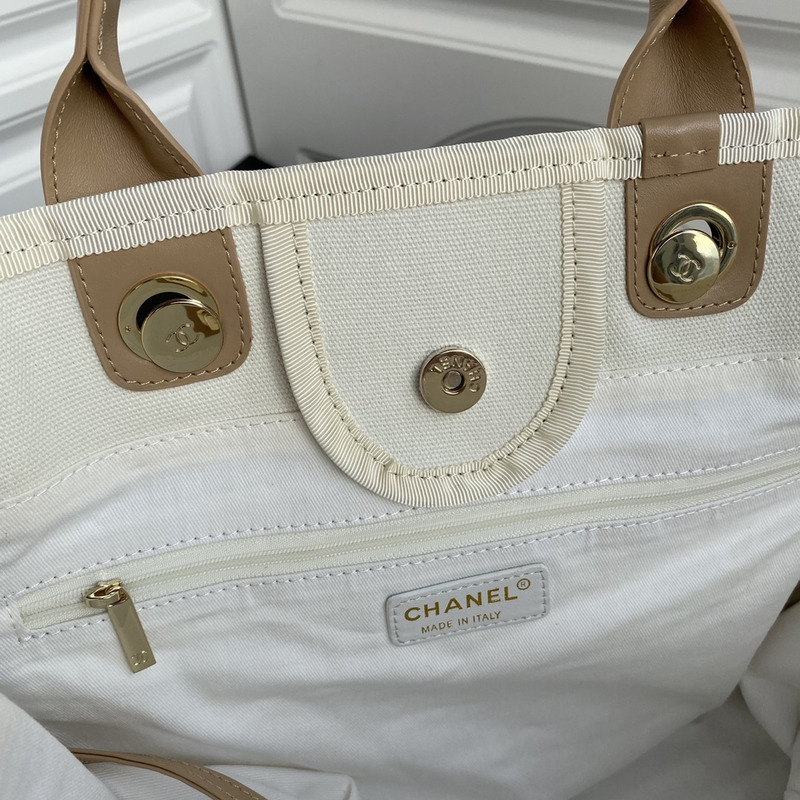 Ch*el pearl shopping bag white