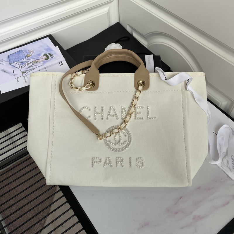 Ch*el pearl shopping bag white