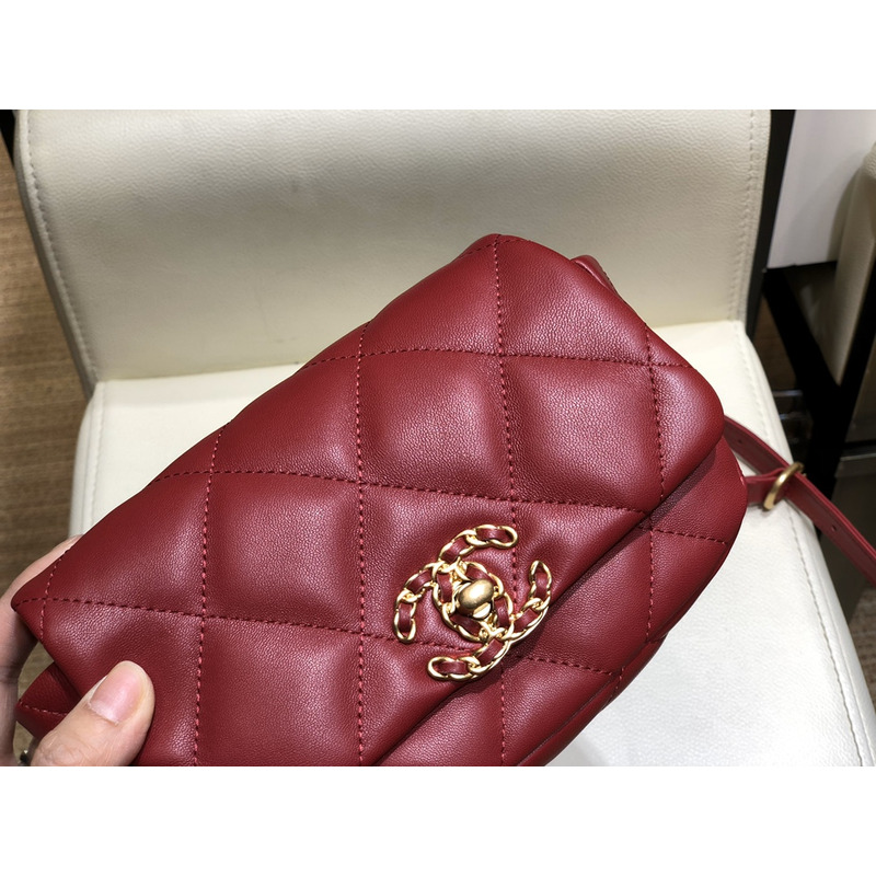 Ch*el 19 lamb skin metal golden buckle handbag red