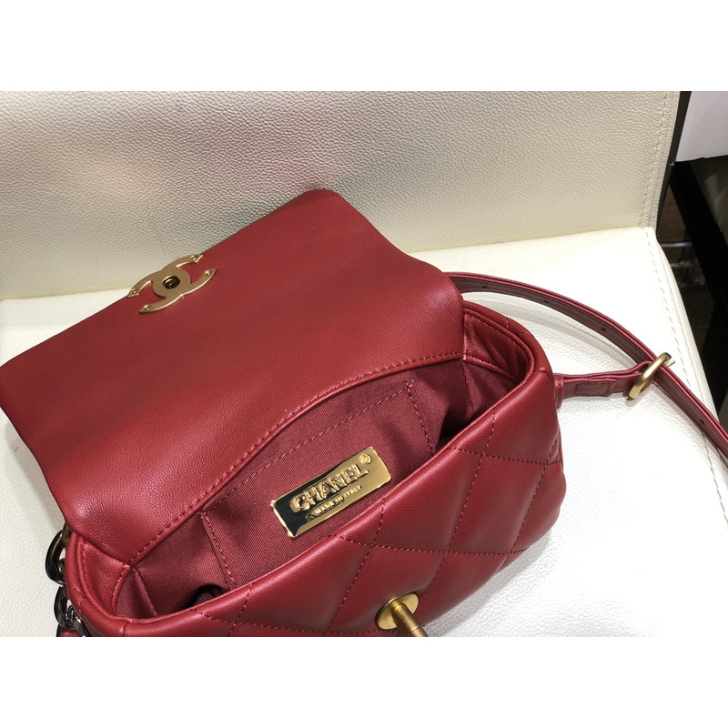 Ch*el 19 lamb skin metal golden buckle handbag red