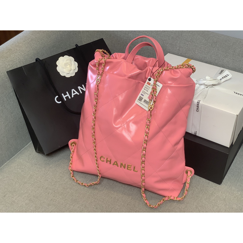 Ch*el 22ss gloss leather chain backpack pink