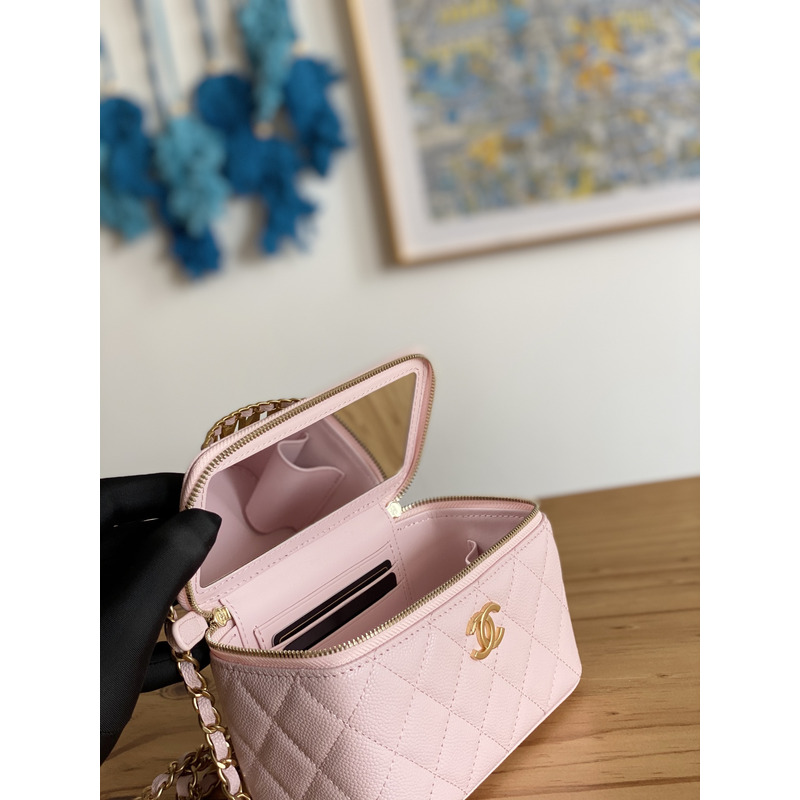 Ch*el 22s with handle caviar vanity case pink