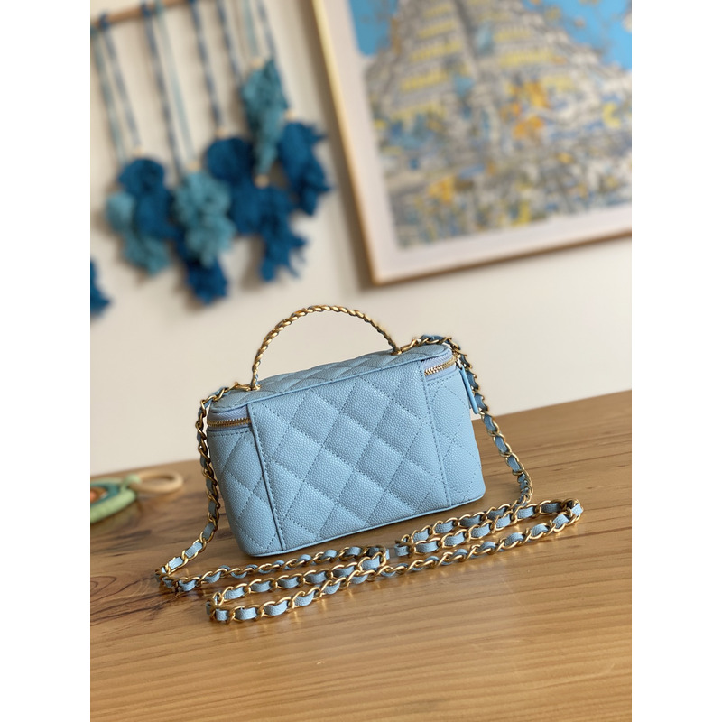 Ch*el 22s with handle caviar vanity case blue