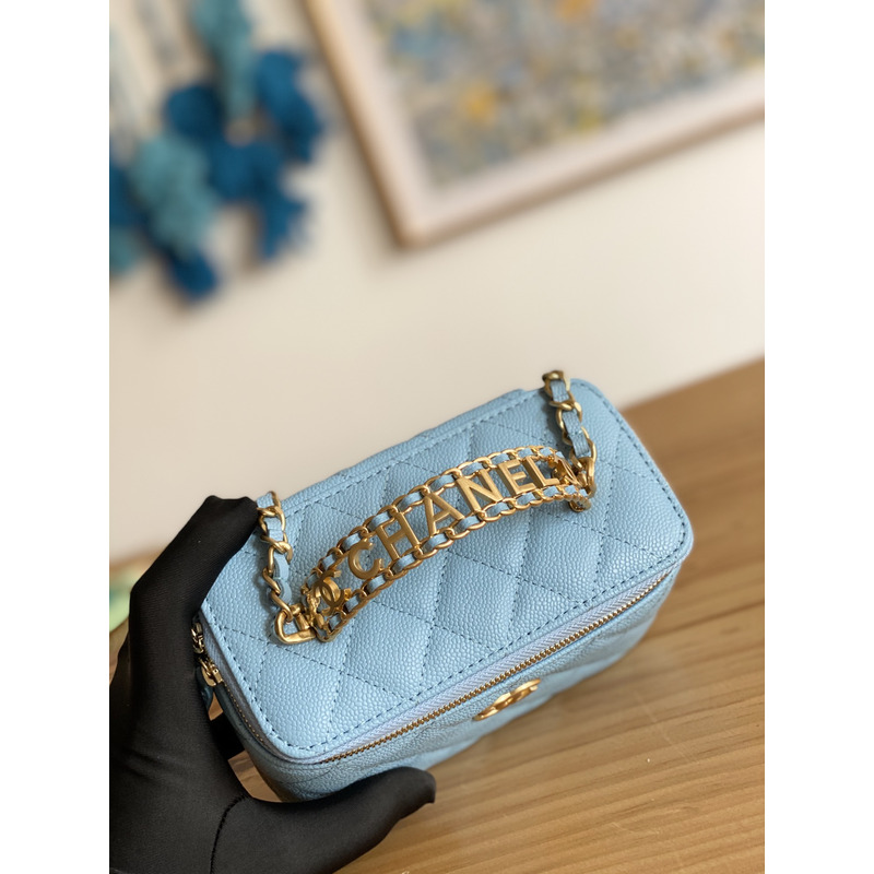 Ch*el 22s with handle caviar vanity case blue