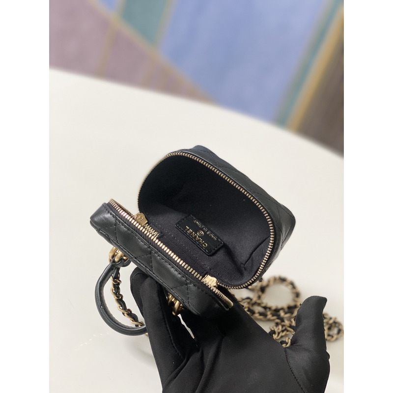 Ch*el small vanity case with top handle gold tone metal black