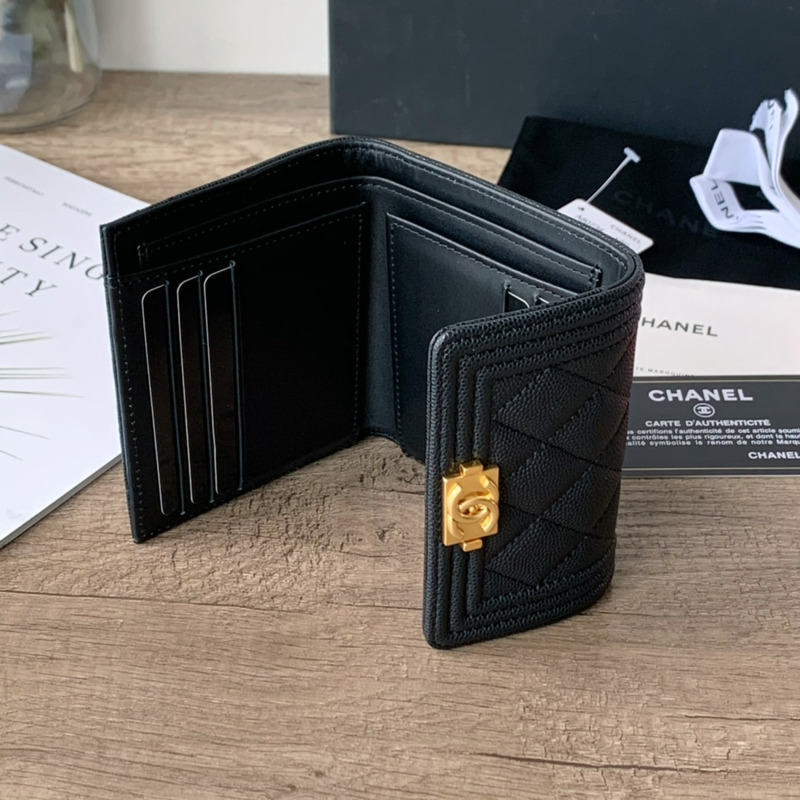 Ch*el boy Ch*el flap card holder lambskin & gold tone metal black