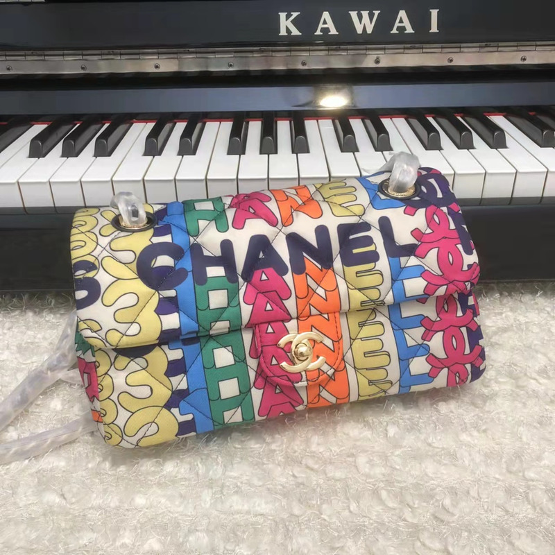 Ch*el flap bag Ch*el words printed colorful