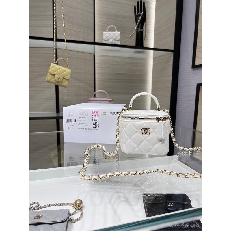 Ch*el small vanity with chain lambskin white