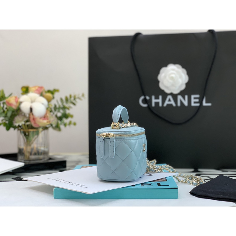 Ch*el 22p box bag mini blue