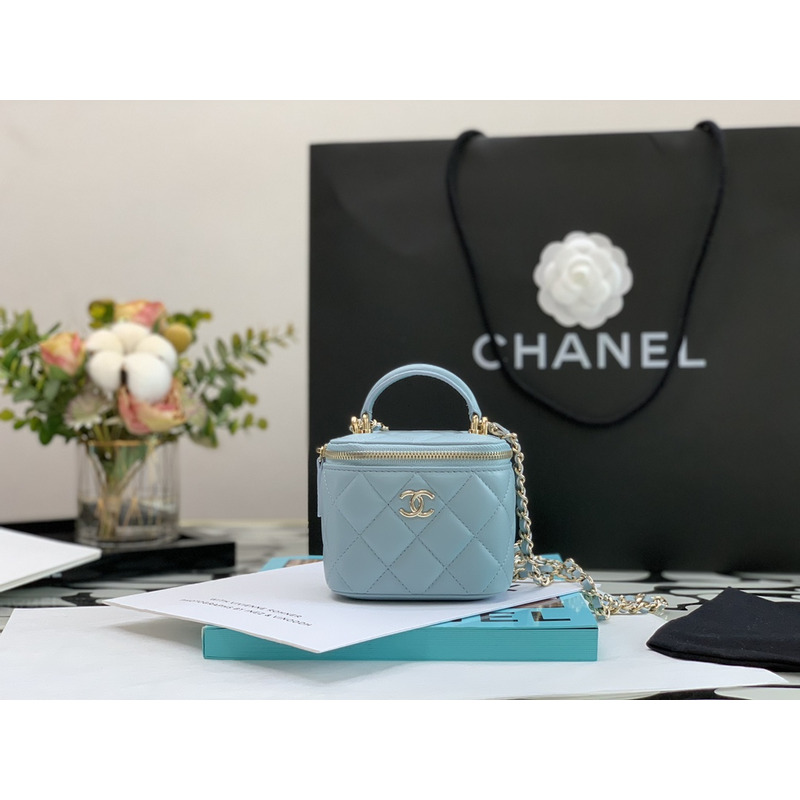 Ch*el 22p box bag mini blue