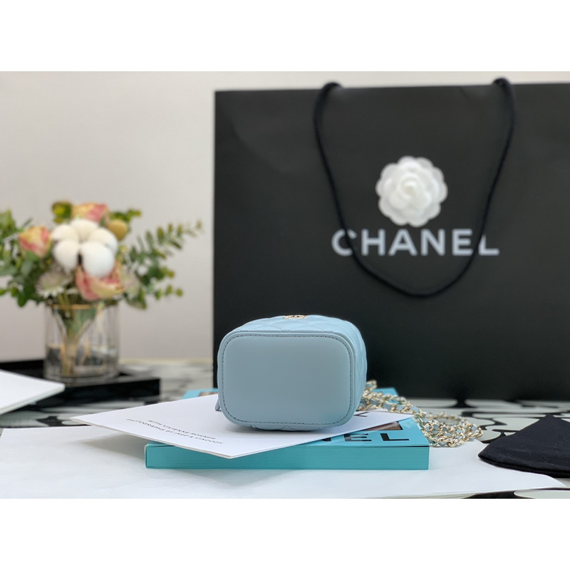 Ch*el 22p box bag mini blue