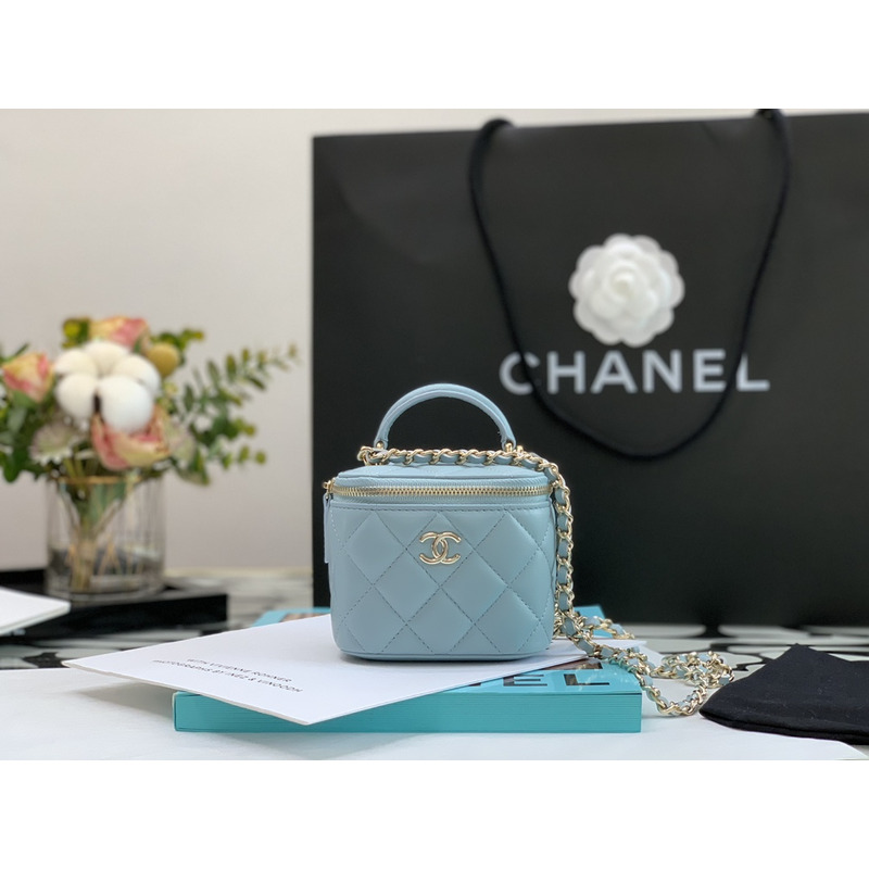 Ch*el 22p box bag mini blue