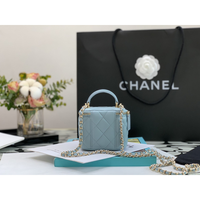 Ch*el 22p box bag mini blue