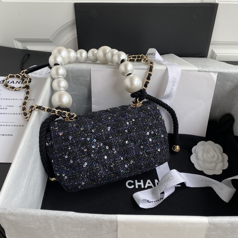 Ch*el large pearl handle flap bag black