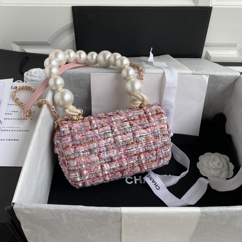 Ch*el pearl handle flap bag pink