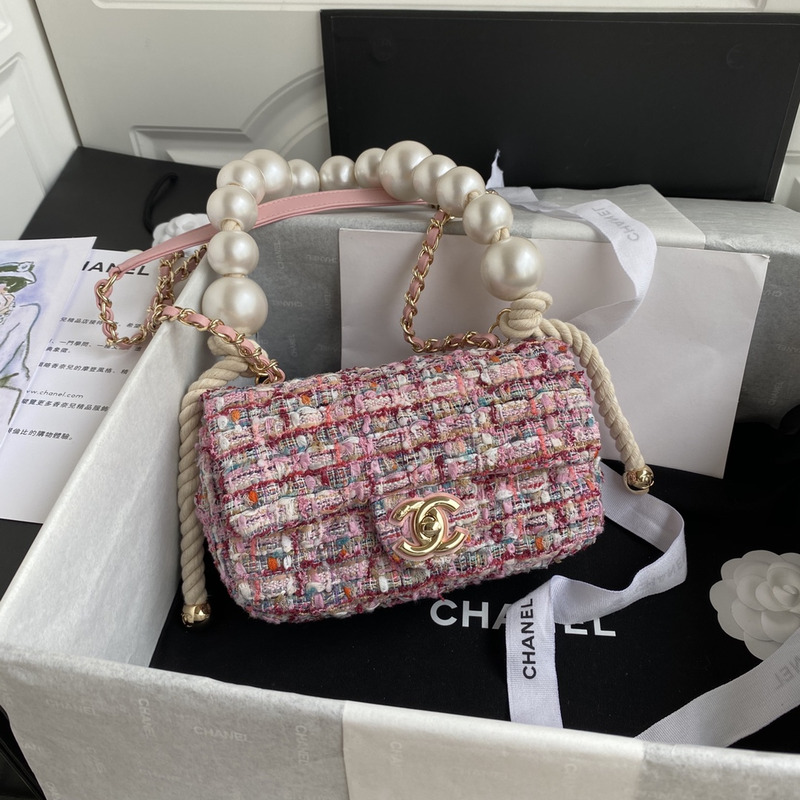 Ch*el pearl handle flap bag pink