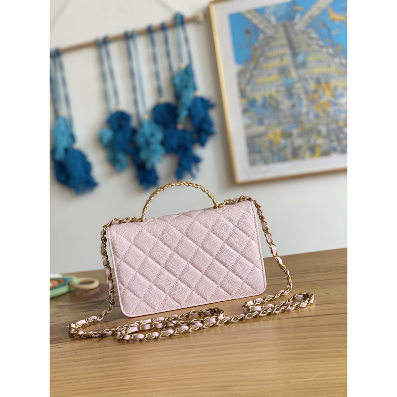 Ch*el mini flap bag with top handle pink