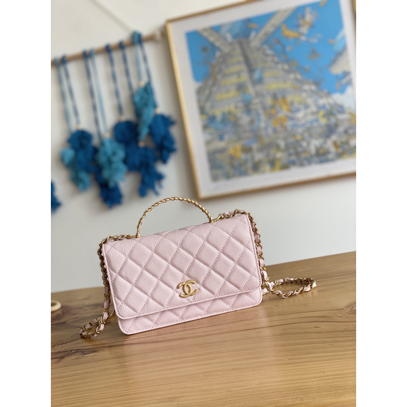 Ch*el mini flap bag with top handle pink