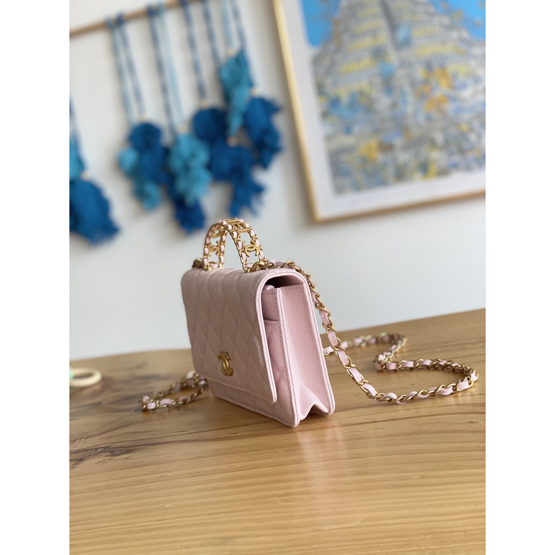 Ch*el mini flap bag with top handle pink