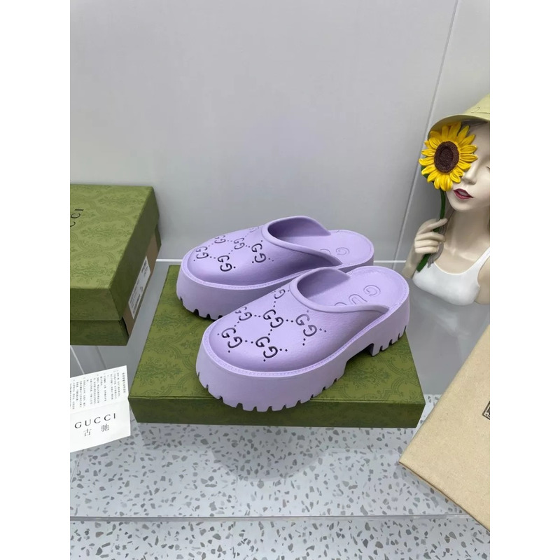 G*u*i perforated g platform slip ons in lilac