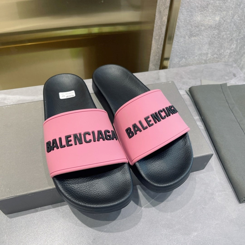 Ba*len*cia*ga 3d logo print pool slide sandal black & pink